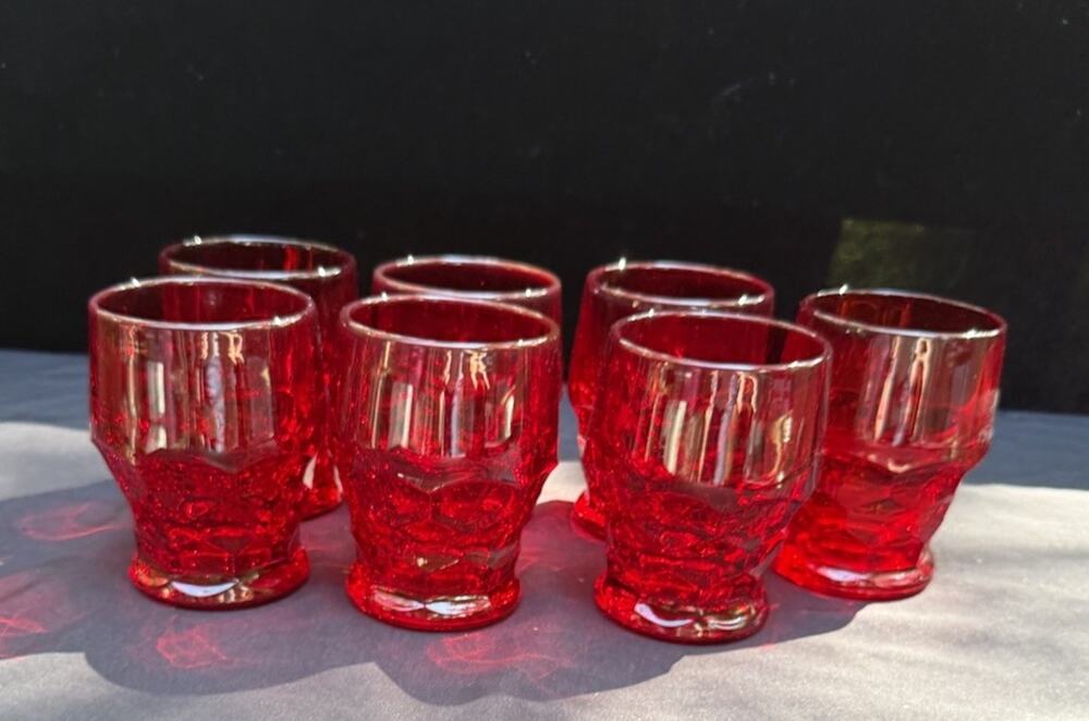 7 Vintage Anchor Hocking Ruby Red Viking Georgian Honeycomb Tumbler Glasses 4”